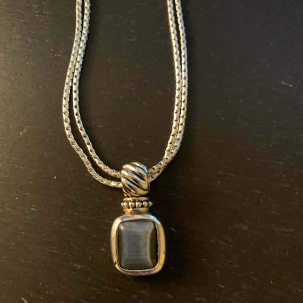 Double Stranded Necklace with Grey Pendant